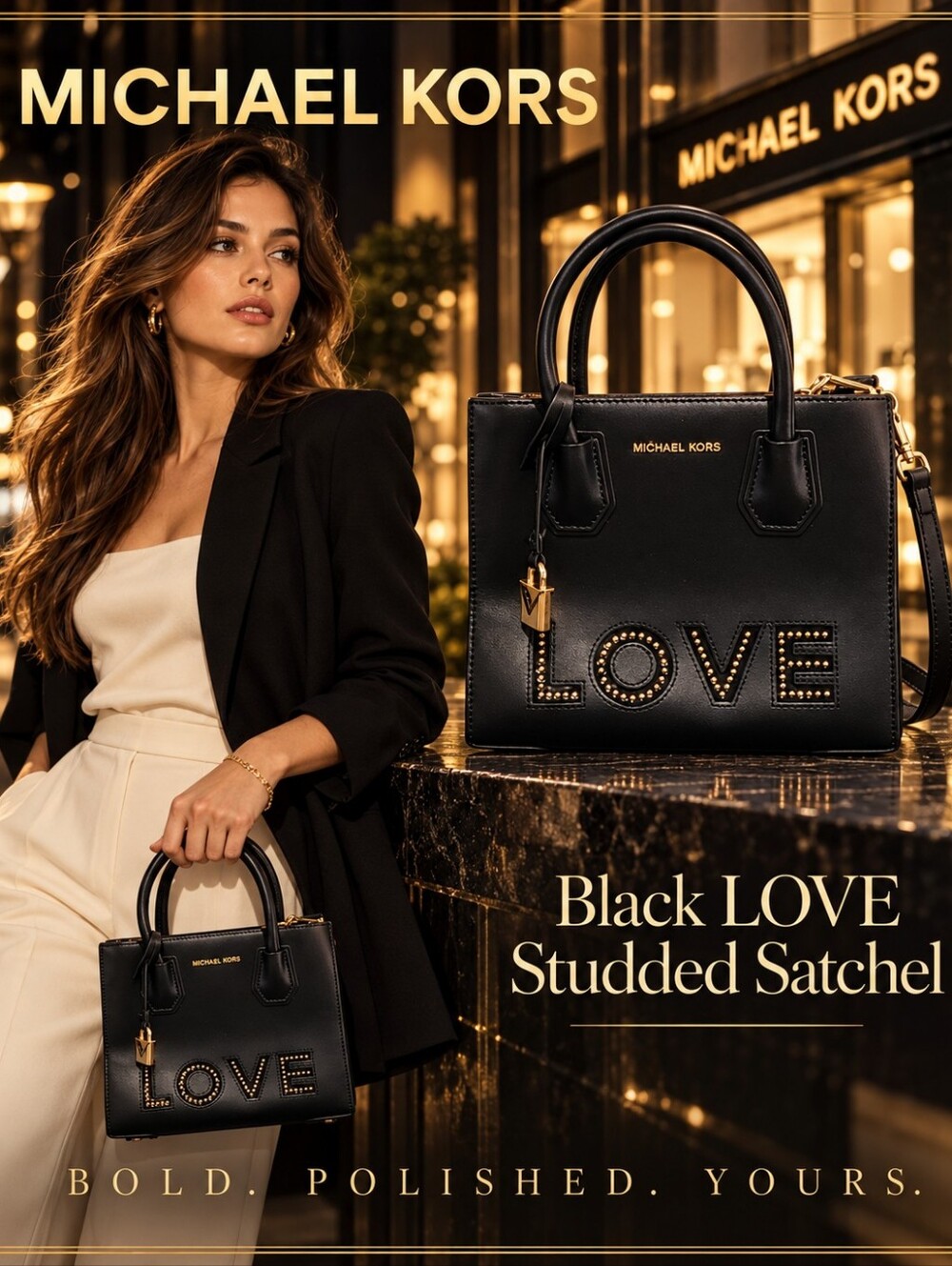 Like New⭐️ - Michael Kors Black LOVE Studded Satchel Crossbody Bag